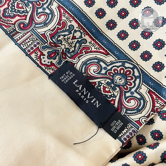 Lanvin Paris Silk Scarf Stole Shawl Paisley Floral Print Fringe Hem Vintage 90s - Picture 13 of 15